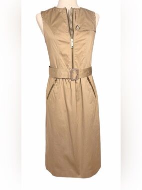 Burberry London Sleeveless Belted Trench Dress in Khaki Brass Leeather Details 6